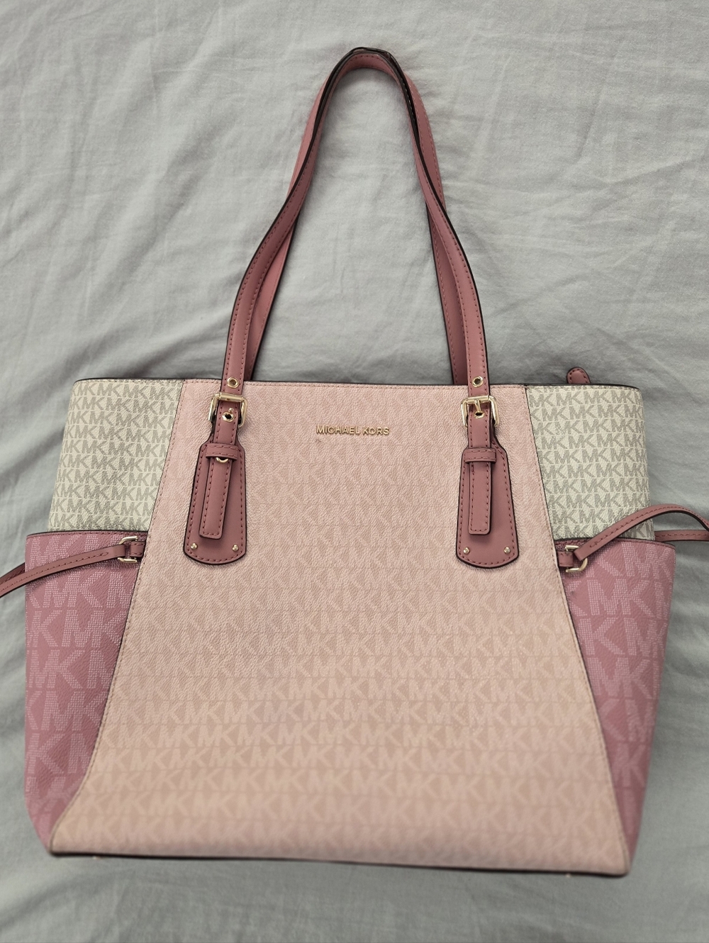 MICHAEL KORS Large Voyager  EW tote Shoulder Bag Laptop Pink Blush Cream LOGO